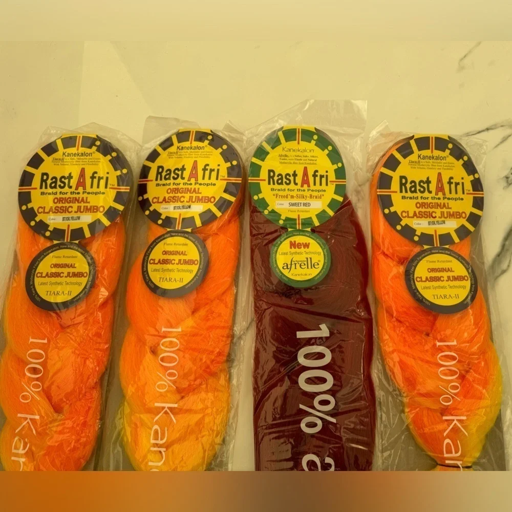 Rastafari 100% kanekalon packs extension hair orange/ yellow, sweet red, black